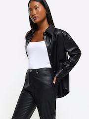 River Island Black Petite Straight Leg Coated Trousers - Image 4 of 6