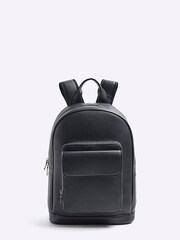 River Island Black Pebbled Front Pocket Backpack - Image 1 of 4