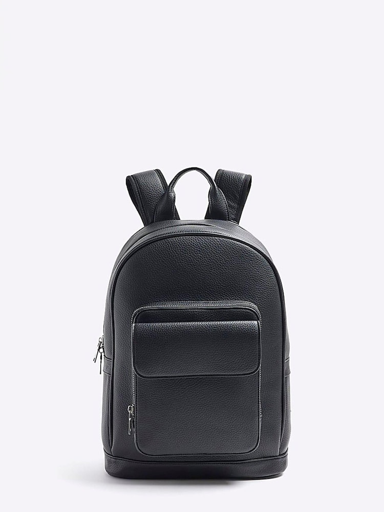 River Island Black Pebbled Front Pocket Backpack - Image 1 of 4