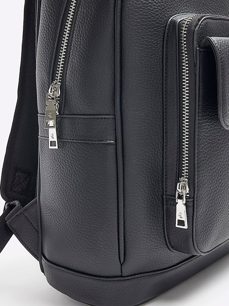 River Island Black Pebbled Front Pocket Backpack - Image 4 of 4