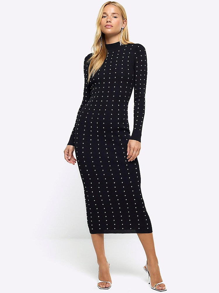 River Island Black Heatseal Bodyfit Dress - Image 1 of 6