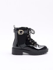 River Island Black Wide Fit Lace Up Buckle Boots - Image 1 of 4