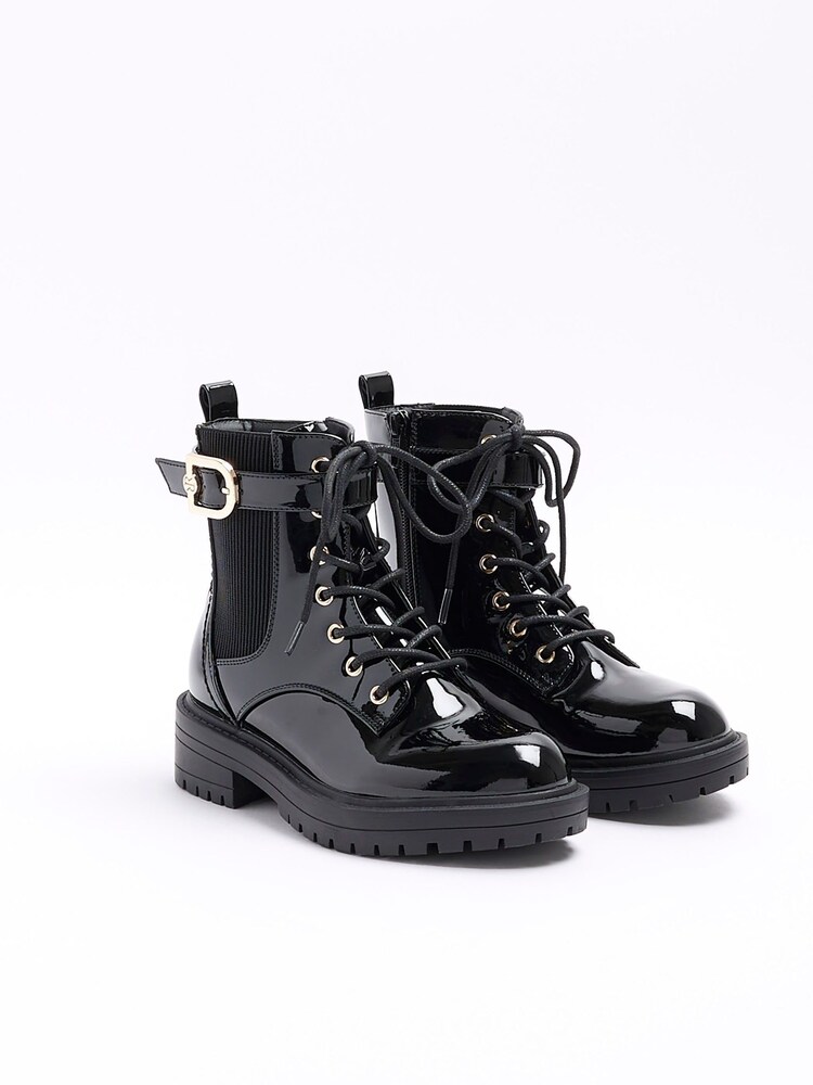 River Island Black Wide Fit Lace Up Buckle Boots - Image 2 of 4