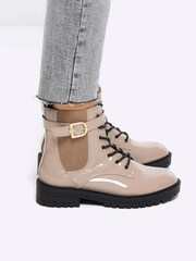 River Island Brown Wide Fit Lace Up Buckle Boots - Image 1 of 6
