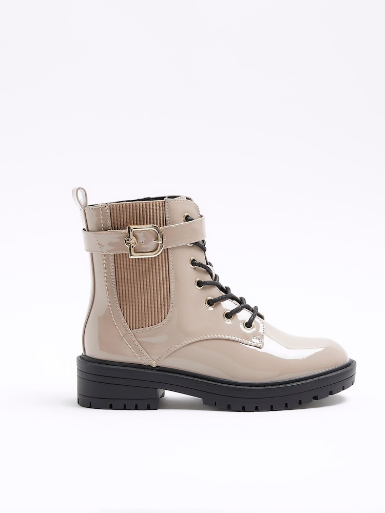 River Island Brown Wide Fit Lace Up Buckle Boots - Image 2 of 6