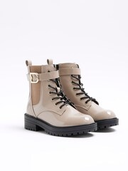 River Island Brown Wide Fit Lace Up Buckle Boots - Image 3 of 6