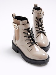 River Island Brown Wide Fit Lace Up Buckle Boots - Image 4 of 6