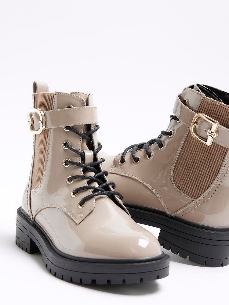 River Island Brown Wide Fit Lace Up Buckle Boots - Image 6 of 6