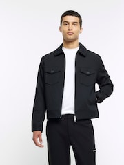 River Island Black Smart Fine Twill Western Jacket - Image 1 of 6
