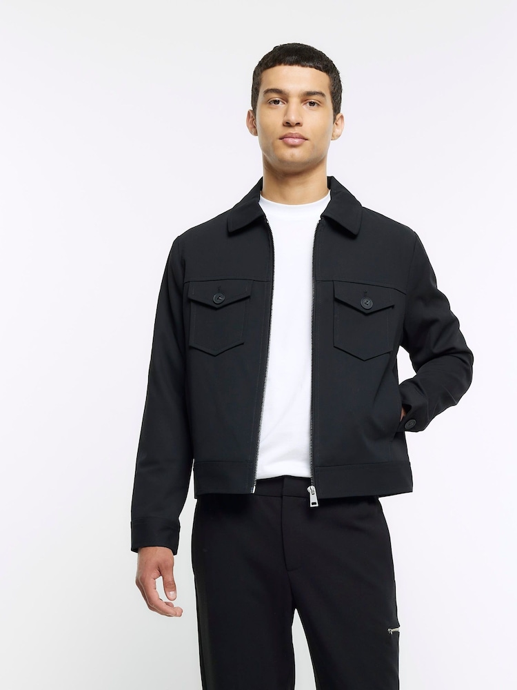 River Island Black Smart Fine Twill Western Jacket - Image 1 of 6