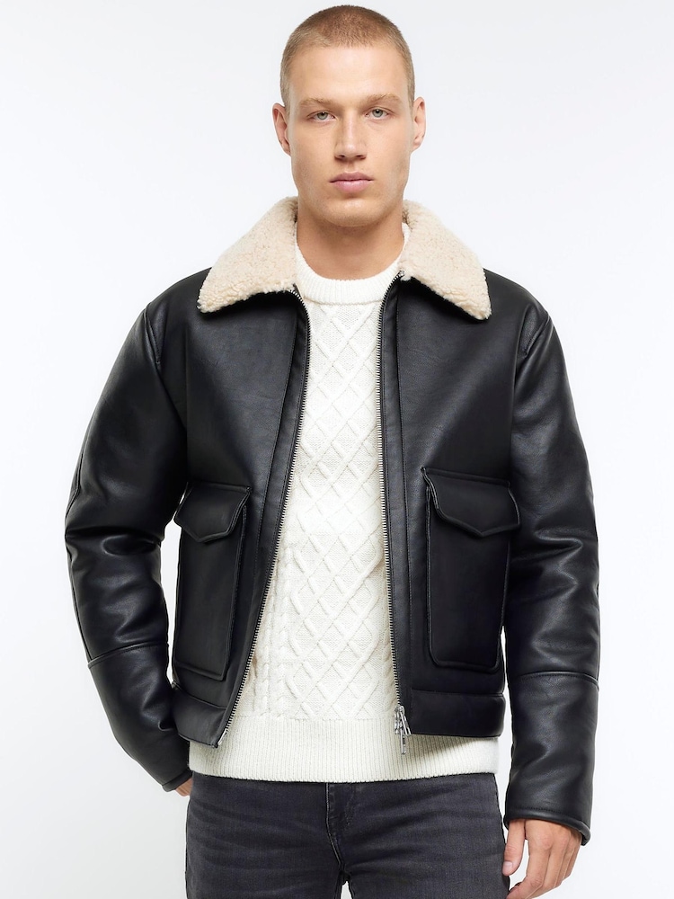 River Island Black Aviator Jacket - Image 1 of 6