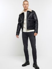 River Island Black Aviator Jacket - Image 3 of 6