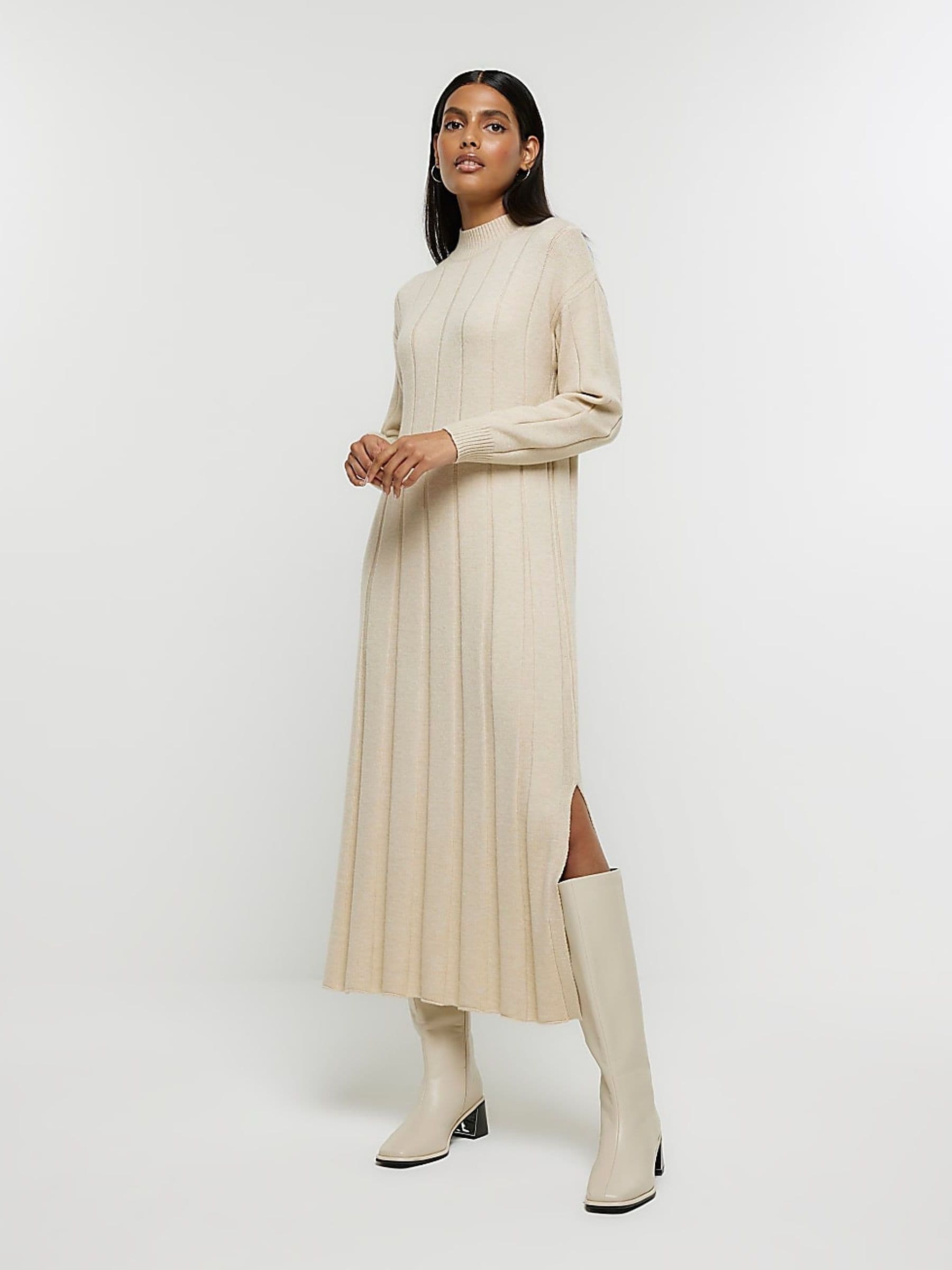 Buy River Island Beige High Neck Knitted Maxi Dress from Next Luxembourg