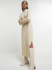 River Island Beige High Neck Knitted Maxi Dress - Image 4 of 6