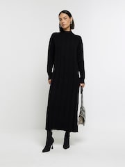 River Island Black High Neck Knitted Maxi Dress - Image 1 of 6