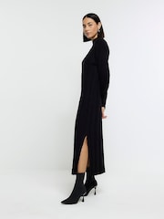 River Island Black High Neck Knitted Maxi Dress - Image 2 of 6