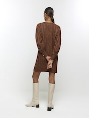 River Island Brown Cable Mini Jumper Dress - Image 2 of 5