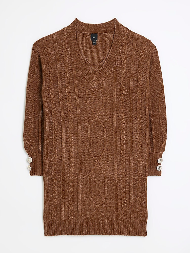 River Island Brown Cable Mini Jumper Dress - Image 5 of 5 River Island Brown Cable Mini Jumper Dress - Image 5 of 5