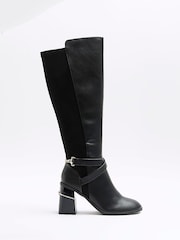 River Island Black Stretch Blocked Heeled Boots - Image 1 of 6