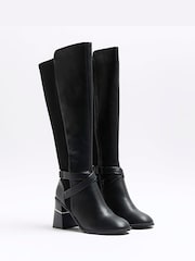 River Island Black Stretch Blocked Heeled Boots - Image 2 of 6