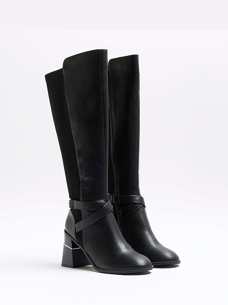 River Island Black Stretch Blocked Heeled Boots - Image 2 of 6