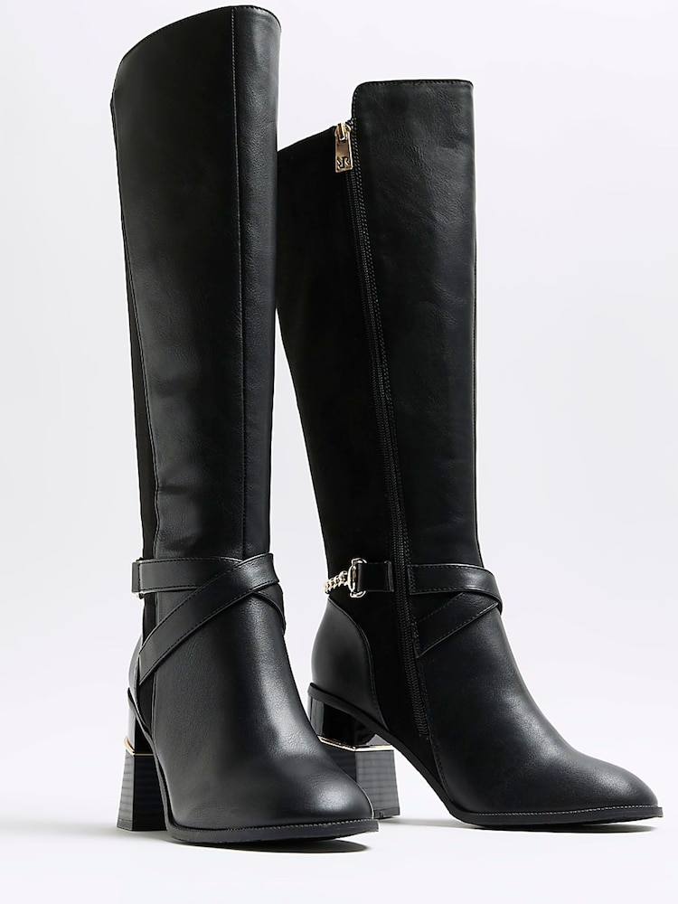 River Island Black Stretch Blocked Heeled Boots - Image 3 of 6