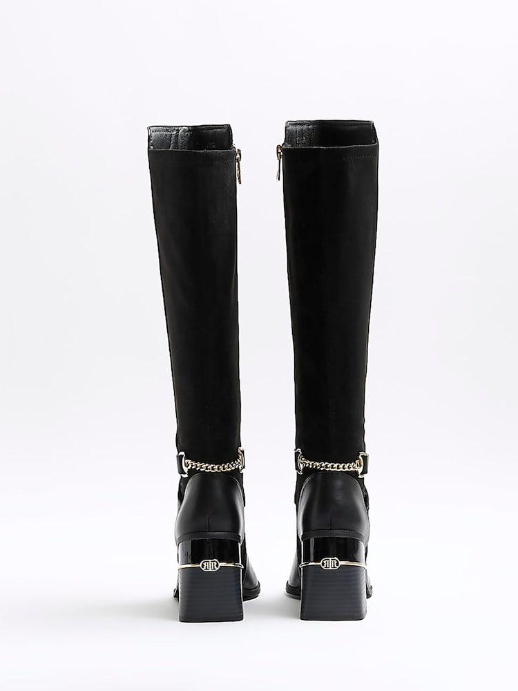 River Island Black Stretch Blocked Heeled Boots - Image 4 of 6