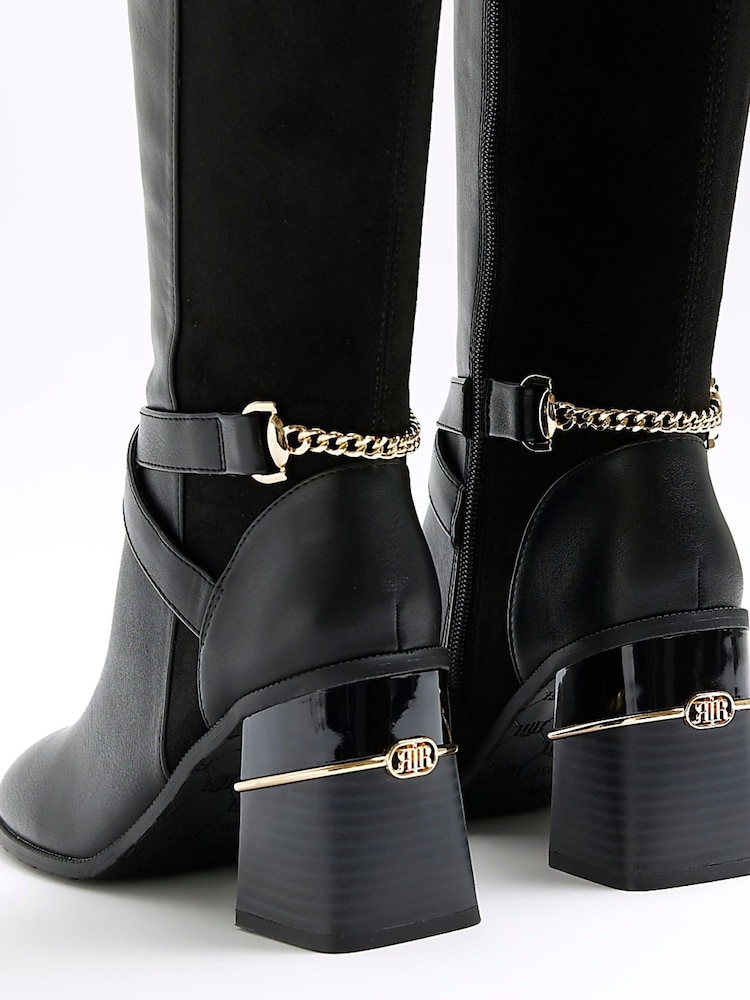 River Island Black Stretch Blocked Heeled Boots - Image 5 of 6