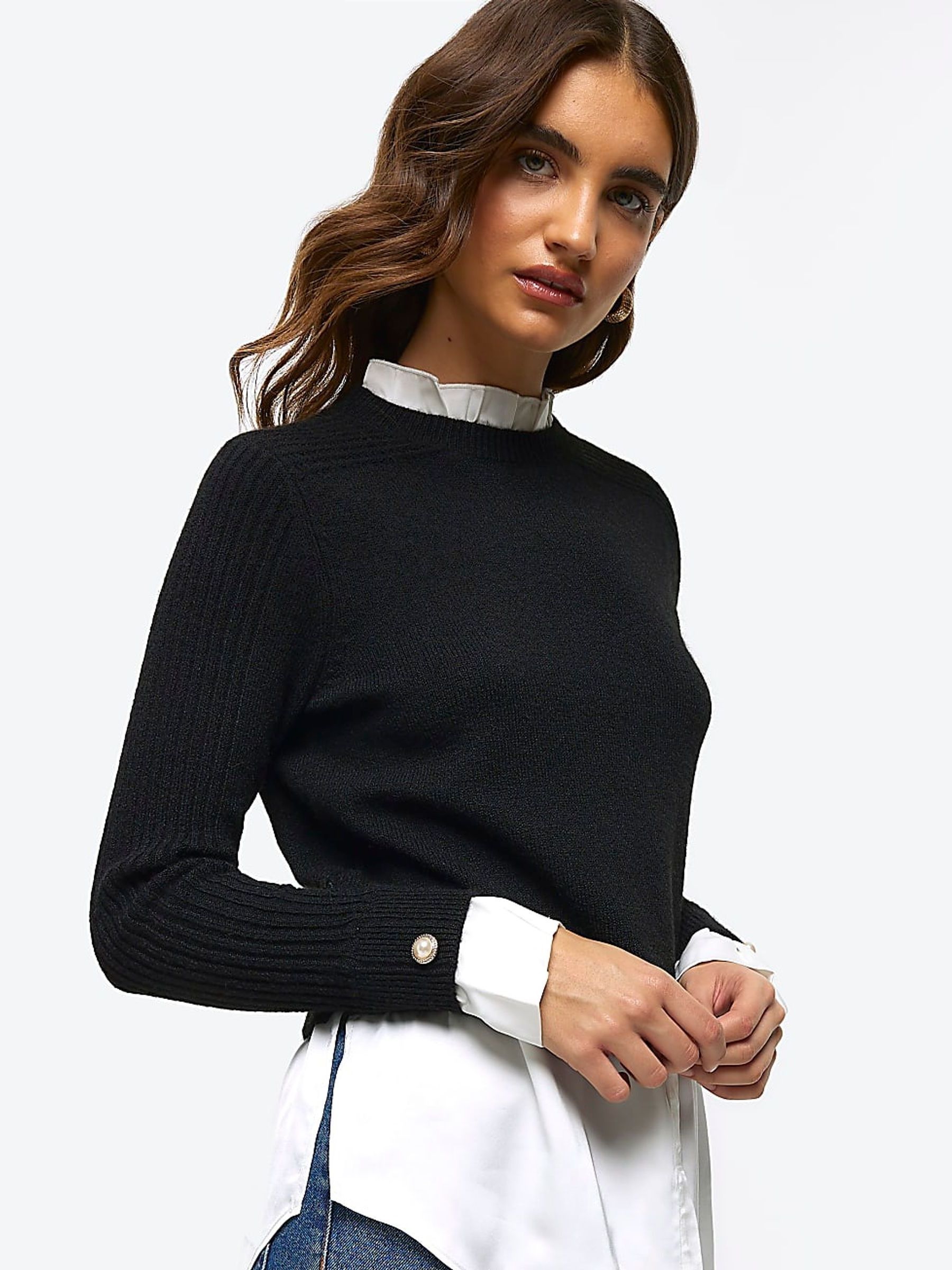 Buy River Island Black Satin Hybrid Jumper Top from Next Luxembourg