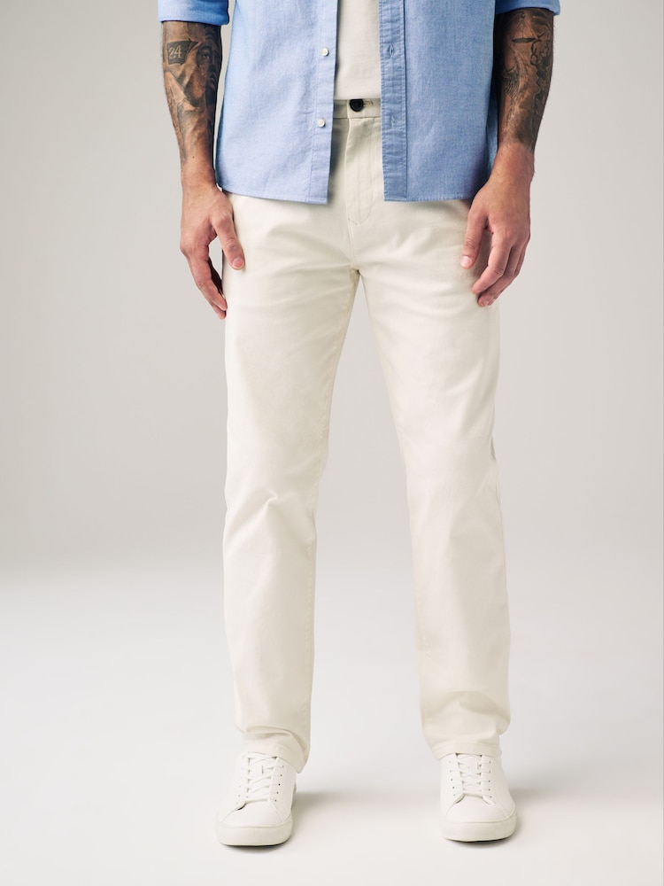 Ecru White Stretch Chino Trousers - Image 1 of 9 Ecru White Stretch Chino Trousers - Image 1 of 9