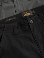 Black/Charcoal Grey Slim Fit Cotton Rich Stretch Cargo Trousers 2 Pack - Image 13 of 17