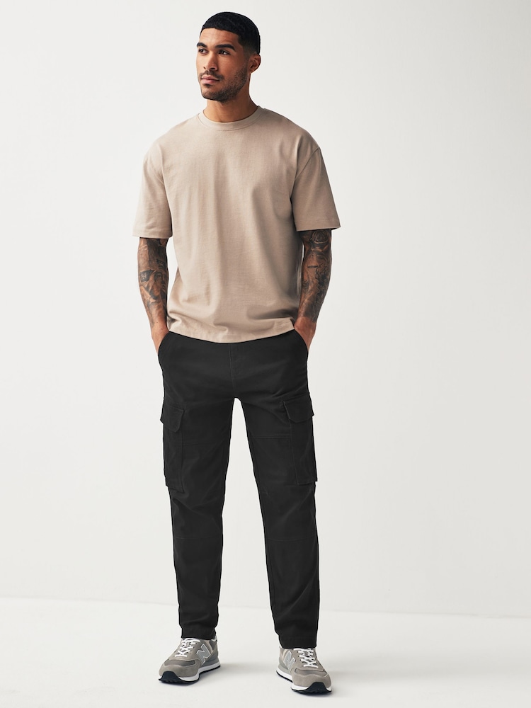 Black/Charcoal Grey Slim Fit Cotton Rich Stretch Cargo Trousers 2 Pack - Image 2 of 17
