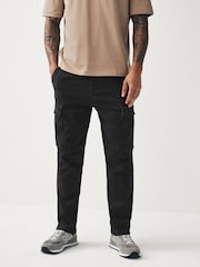 Black/Charcoal Grey Slim Fit Cotton Rich Stretch Cargo Trousers 2 Pack - Image 3 of 17