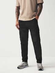 Black/Charcoal Grey Slim Fit Cotton Rich Stretch Cargo Trousers 2 Pack - Image 5 of 17