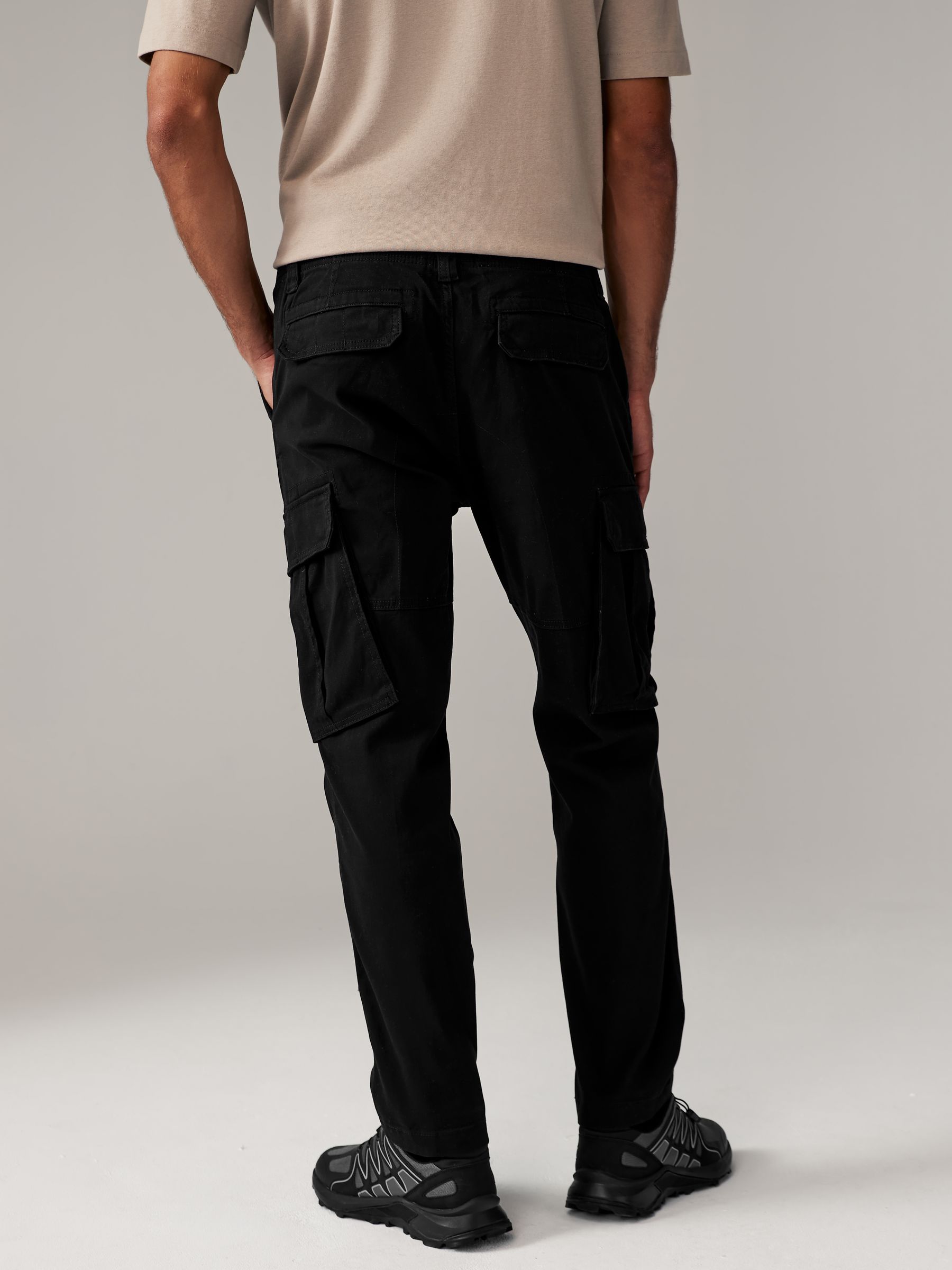 Buy Black/Charcoal Grey Slim Fit Cotton Rich Stretch Cargo