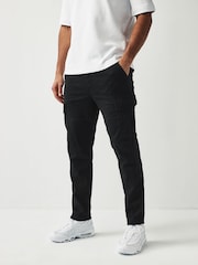 Black/Charcoal Grey Slim Fit Cotton Rich Stretch Cargo Trousers 2 Pack - Image 9 of 17