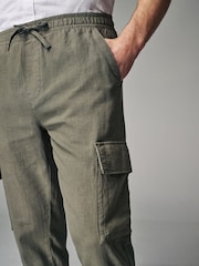 Khakigrün - Cargohose aus Leinen und Baumwolle mit elastischem Kordelzug - Bild 4 von 10