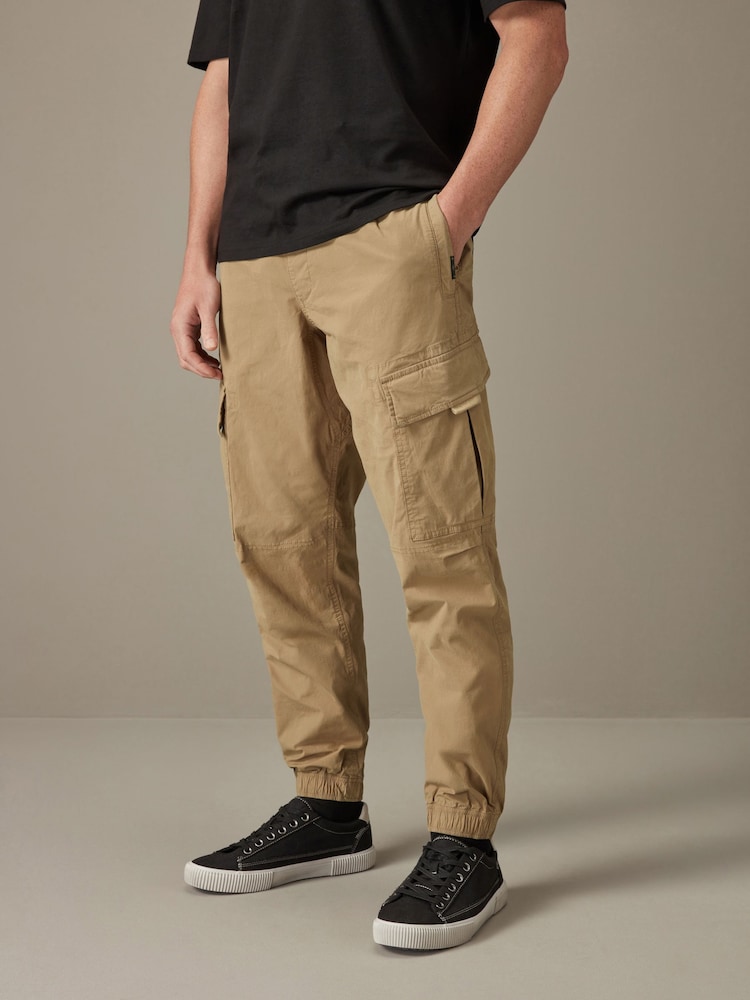 Light Tan Regular Tapered Stretch Utility Cargo Trousers - Image 1 of 11
