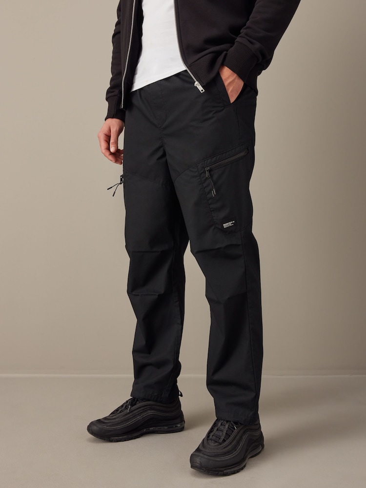 Black Relaxed Fit Utility Parachute Cargo Trousers - Image 1 of 13