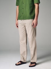 Natural Ecru Relaxed Fit Linen Cotton Elasticated Drawstring Trousers - Image 1 of 5