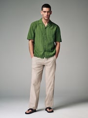 Natural Ecru Relaxed Fit Linen Cotton Elasticated Drawstring Trousers - Image 2 of 5