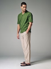 Natural Ecru Relaxed Fit Linen Cotton Elasticated Drawstring Trousers - Image 3 of 5