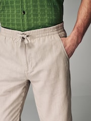 Natural Ecru Relaxed Fit Linen Cotton Elasticated Drawstring Trousers - Image 5 of 5