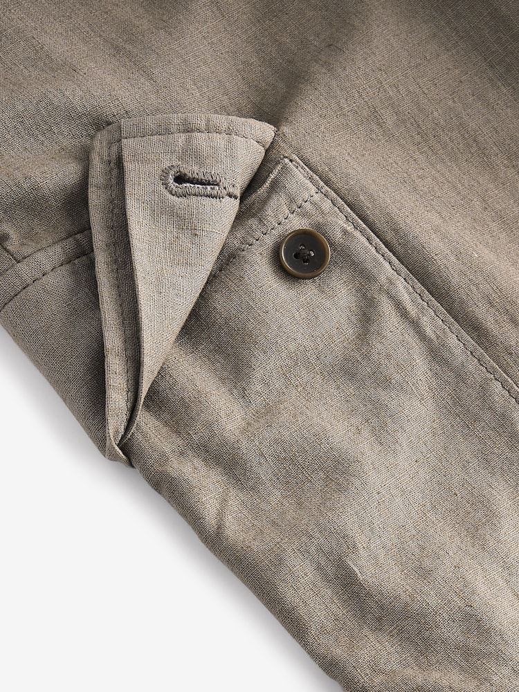Pilzbraun - Cargohose aus Leinen und Baumwolle mit elastischem Kordelzug - Bild 10 von 10
