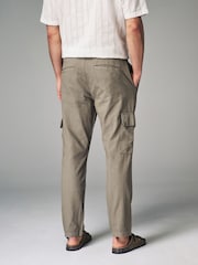 Pilzbraun - Cargohose aus Leinen und Baumwolle mit elastischem Kordelzug - Bild 3 von 10