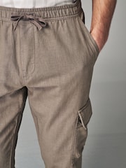 Pilzbraun - Cargohose aus Leinen und Baumwolle mit elastischem Kordelzug - Bild 5 von 10