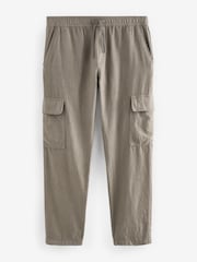 Pilzbraun - Cargohose aus Leinen und Baumwolle mit elastischem Kordelzug - Bild 6 von 10