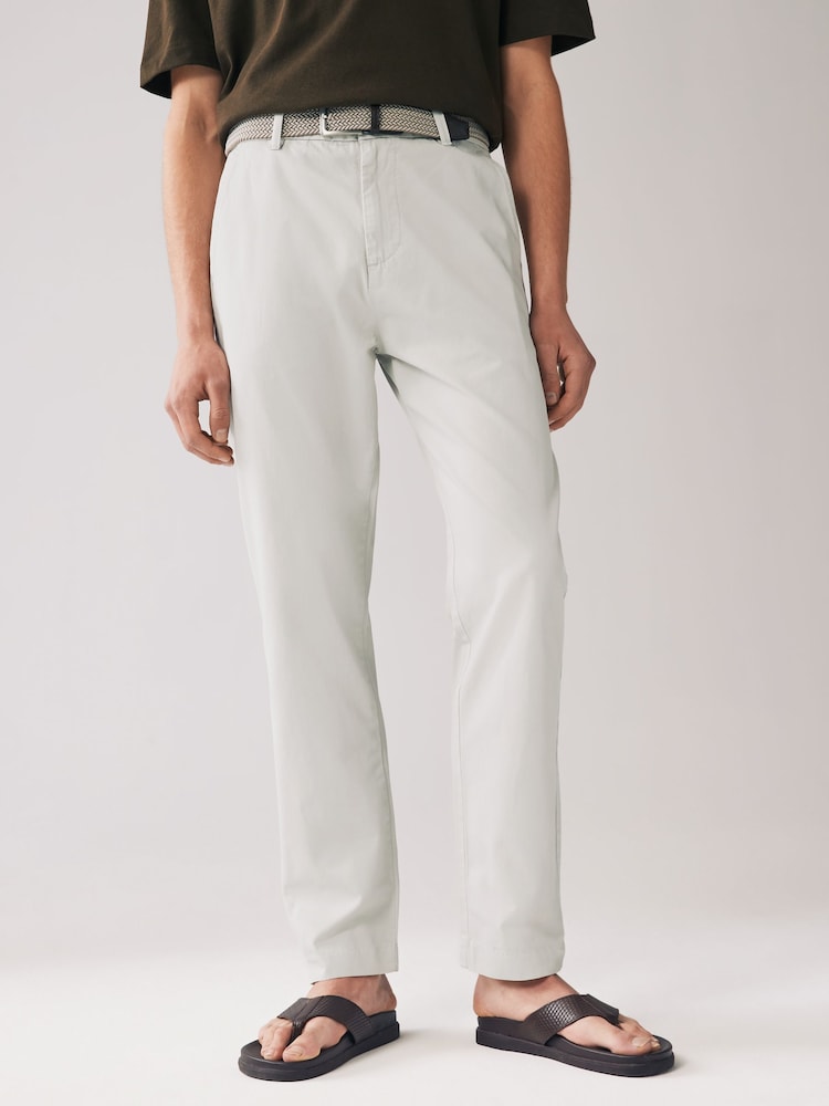 Light Stone Belted Linen Blend Trousers - Image 1 of 1