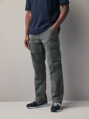 Black/Charcoal Grey Straight Fit Cotton Rich Stretch Cargo Trousers 2 Pack - Image 3 of 13