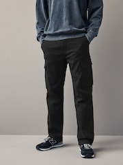 Black/Charcoal Grey Straight Fit Cotton Rich Stretch Cargo Trousers 2 Pack - Image 5 of 13